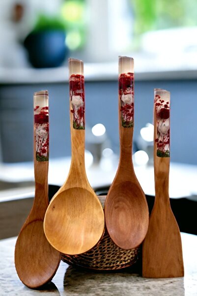 LOTUSSPOON Gül Serisi El Ypımı Tahta Kaşık Seti/ Mutfak Seti /ahşap/2 Kaşık 1...