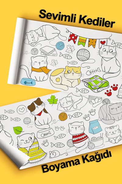 Enjoymydesign لفة ورق تلوين عملاقة للقطط اللطيفة بطول 2 متر مع قطة - لفة تعلي...