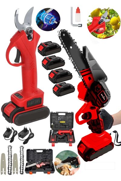 DYNAMİC MAX 2li Set 4 Bataryalı Şarjlı Dal Budama Makası ve Şarjlı Odun Dal B...