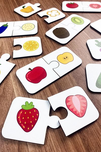 Enjoymydesign I'm Learning Fruits Wooden Two Piece Matching Game Preschool Baby Educational Toy