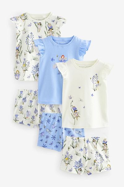 Next Baby Blue and White Fairy Patterned 100% Cotton Short Sleeve Shorts - Set of 3