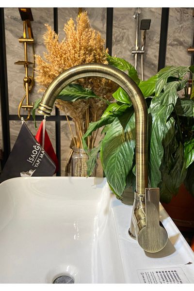 İSAOĞLU YAPI Matte Gold Kitchen Tap Antique Gold Sink Faucet Antique Special Design Fixture