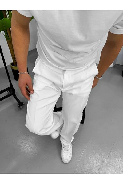 King Brothers Pantaloni Palazzo largi pentru bărbați - cu croiala largă, culoare albă