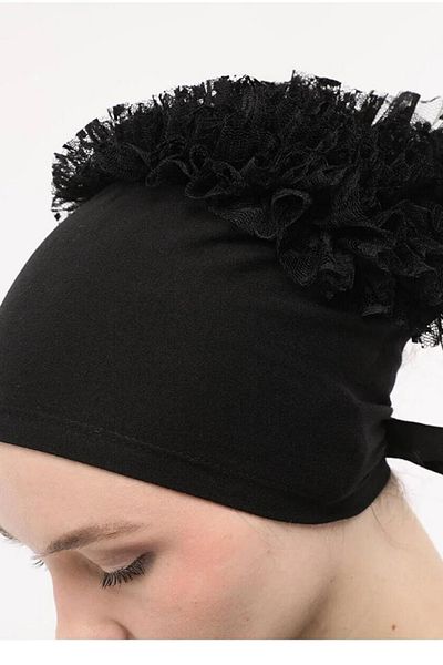 FRESCO SCARFS قماش القطن الأمامي مخيط ومكشكش وغير قابل للانزلاق باللون الأسود