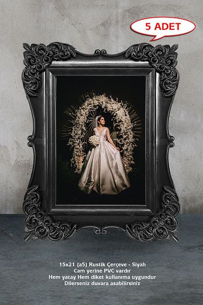 Bytwo 5 pieces - 15x21 (a5) Frame - Rustic Frame - Decorative Black Frame - Injection Frame