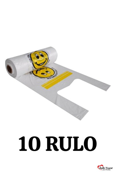 Kalbi Ticaret Rulo Poşet Büyük Boy 10 Rulo Gülenyüz Baskılı Poşet Hışır Atlet Poşet Market Manav Poşeti
