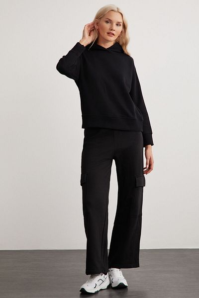 GRIMELANGE Pantaloni de sport negri Lyra pentru femei, 100% bumbac, cu buzunare cargo