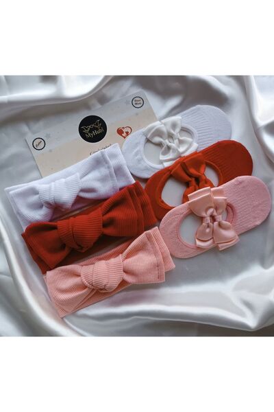MyHubi 6-Piece Combination (Boxed) Handmade Baby Girl Bow Bandana & Ballerina Socks