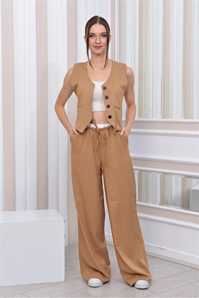 Nuseel Boxer Detailed Loose Trousers & Vest Double Set Mink
