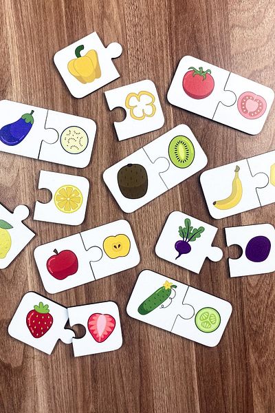 Enjoymydesign I'm Learning Fruits Wooden Two Piece Matching Game Preschool Baby Educational Toy