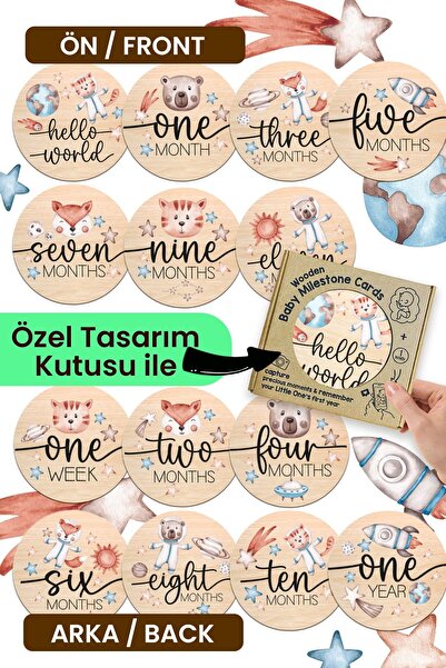 Little One بطاقات صور خشبية شهرية للأطفال تحت عنوان الكوكب - هدية للأطفال