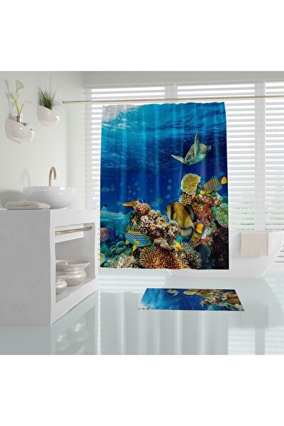Tropikhome Banyo Perdesi Deniz Balık Desen Duş Perdesi Akvaryum Desen Küvet P...