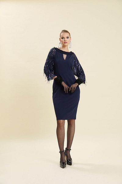 VERDA Sleeve Sequined Fringe Plus Size Evening Dress