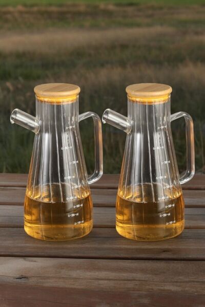 Comprox Bamboo Slice 1lt Vacuum Borosilicate 2-Piece Set Glass Oil Vinegar