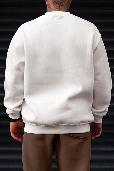 Millionaire Ανδρική εκρού κρεμ εκρού Believe με στάμπα 0 Crew Neck Oversize Loose Loose Fleece φούτερ