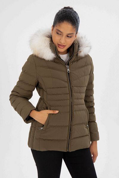 G-FOX WOMEN'S SHORT REMOVABLE FUR HOODED WIND RESISTANT PADDED INFLATABLE COAT 8671