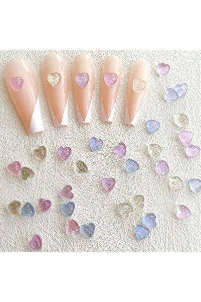 Beauty Box 50 Adet Simli Kalp Luxurious Nail Charms Tırnak Süsleri Nail Art Objeleri 4mm