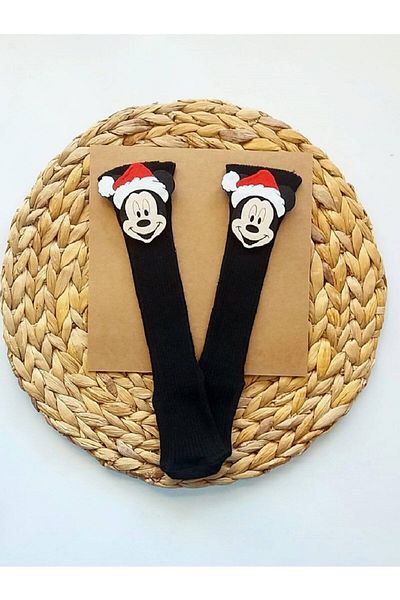 Asa Bebek Çocuk Baby Boy Mickey Felt New Year Stockings with Christmas Hat Below Knee Christmas Socks