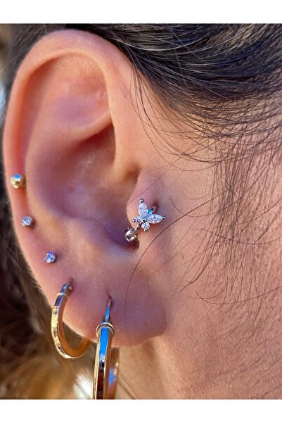 Arescollection Cerrahi Çelik Halka Kelebek Tragus Piercing