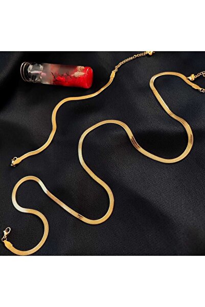 NİEL AKSESUAR 316L Çelik İtalyan Balık Sırtı Gold Set