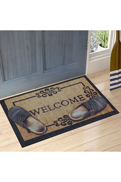 Stepmat Welcome Ve Terlik Desenli Çift Taraflı Kauçuk Kapı Önü Paspası
