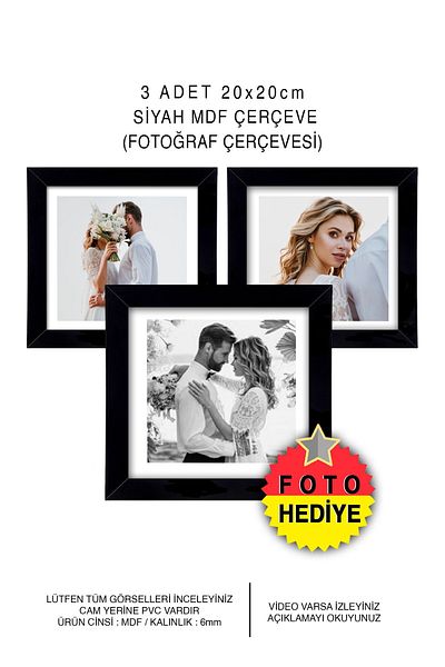Bytwo 3 Pieces 20x20 Frame - Square Frame - MDF Black Frame - Multiple Photo Frame Set