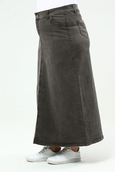 Kardelen Butik Ümraniye Lycra Smoked Gray Long Denim Skirt