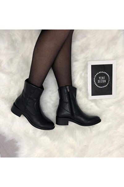 BEN AYAKKABI Kadın Siyah Deri Kovboy Bot