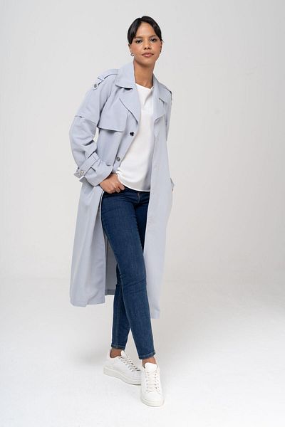 Olcay Unlined Trench Coat with Snap Closure and Epaulette Detailed Water Repellent Feature LIGHT BLUE 6535