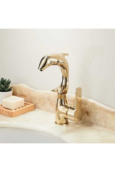 ema Dolphin Head Gold Sink Kitchen Faucet