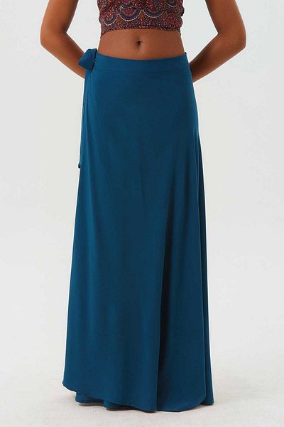 Clandestino Μονόχρωμη Bohemian Long Wrap Φούστα Navy Blue