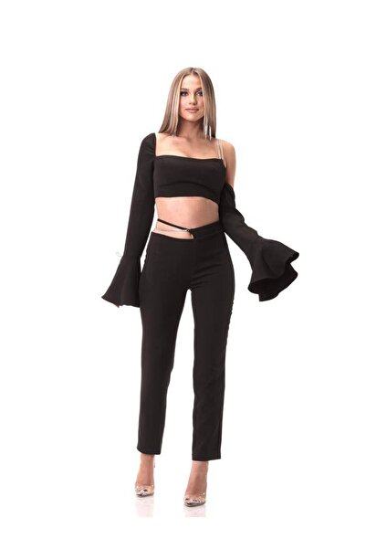 Miss Set pantaloni bustier cu detaliu cu lanț de piatră