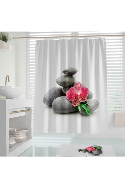 Tropikhome ستارة حمام حجرية منقوشة بالزهور مقاس 180x200 سم