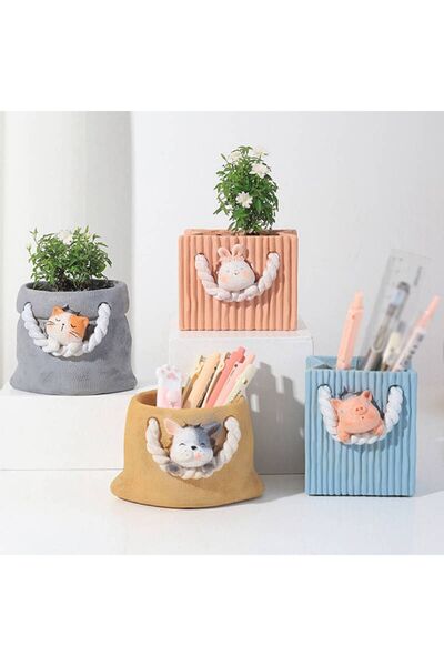 FLORADA YENİ MODEL 4'LÜ SEVİMLİ ÇANTALAR SUKULENT ve KAKTÜS SAKSI SETİ