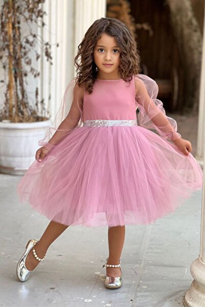 ABİYEKİDS Ροζ παιδικό βραδινό φόρεμα με φτερά αγγέλου Φόρεμα γενεθλίων 23 Απριλίου ABY895