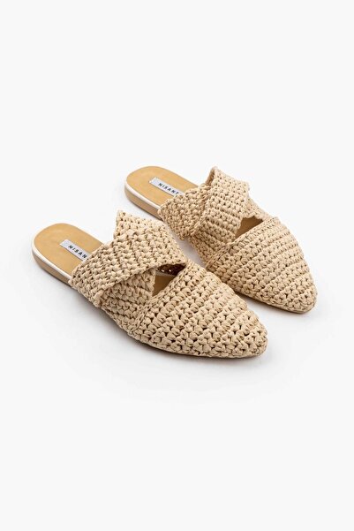 NİŞANTAŞI SHOES Laila bézs kötött keresztpántos részlet női papucs