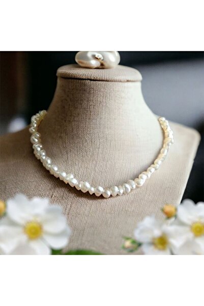 LeylanTakı قلادة نسائية مصنوعة يدوياً من اللؤلؤ الأبيض الباروكي