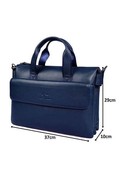KANGAROO KINGDOM Men's Laptop & Briefcase Genuine Cow Leather Navy Blue 7659-l