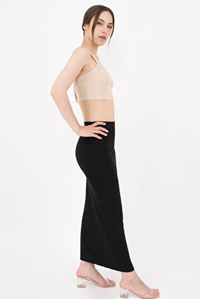 Soyo Women's Black Adjustable Gathered Viscose Slit Skirt