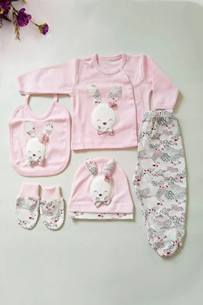 Gaye Bebe Tavşanlı Baby Girl Layette Set of 5 Hospital Release