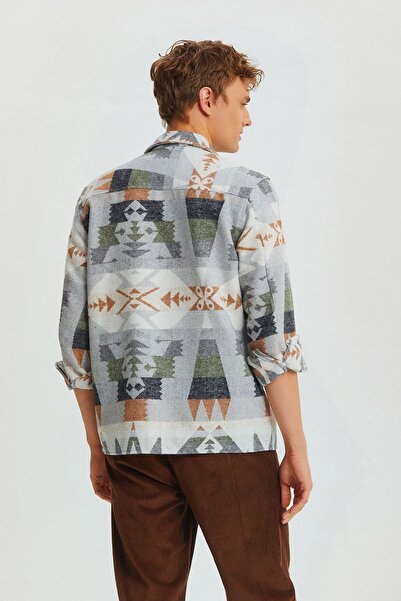 Clandestino Χειμερινό ανδρικό πουκάμισο με έθνικ σχέδιο καφέ
