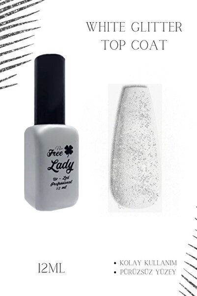 FREELADY Top Coat Uv/led 12ml Beyaz Simli - White Glitter T-73
