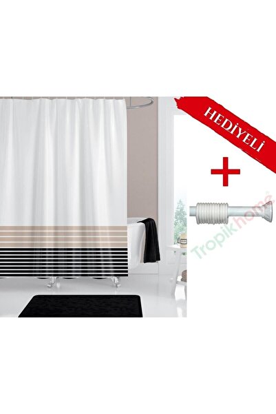 Tropikhome Çizgili Desen Banyo Perdesi Askı Hediyeli 180x200cm Tek Kanat Duş Perdesi, Renkli Banyo Duş Perdesi