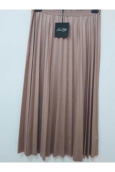 Nurcan Çetin Deri Plise Etek Bej 20564