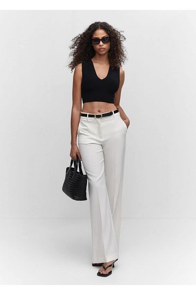 MANGO Woman Ribbed cropped blouse