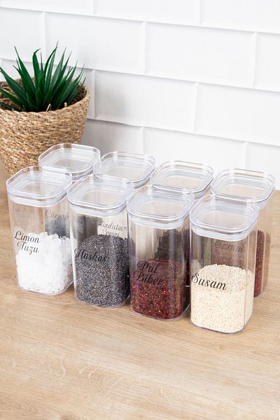 DNS HOME 8 Pack 300 Ml Acrylic Spice Jar Storage Container with Vacuum Lid and Jar with Transparent Label Gift