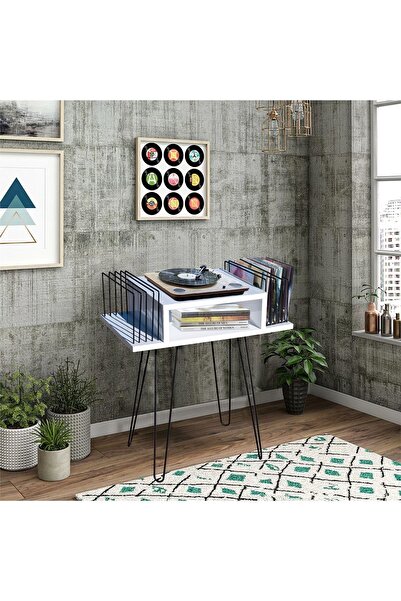 RMD SHOP Dekoratif Plak Ve Pikap Sehpası Metal Ayaklı