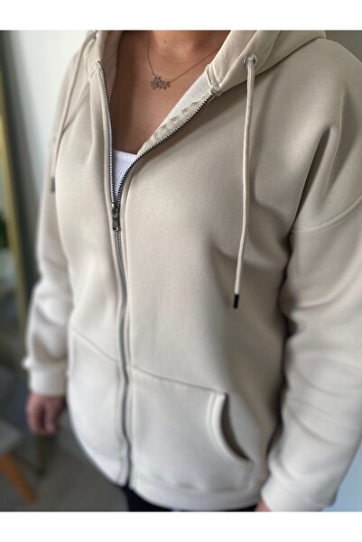 BEES Butikk 3 Iplik Şardonlu Fermuarlı Sweatshirt Bej