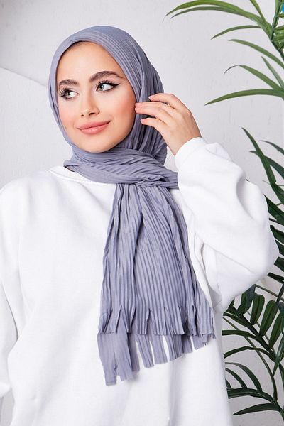İmajButik Gray Fashion Blue Pleated Practical Ready Shawl