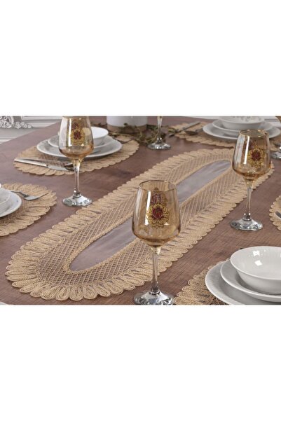 Tropikhome Dekoratif Nakışlı Runner-bej Renk Amerikan Servis Tek Runner, Kons...